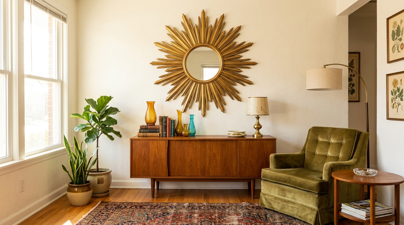10) Add a sunburst mirror (the classic mid-century icon)